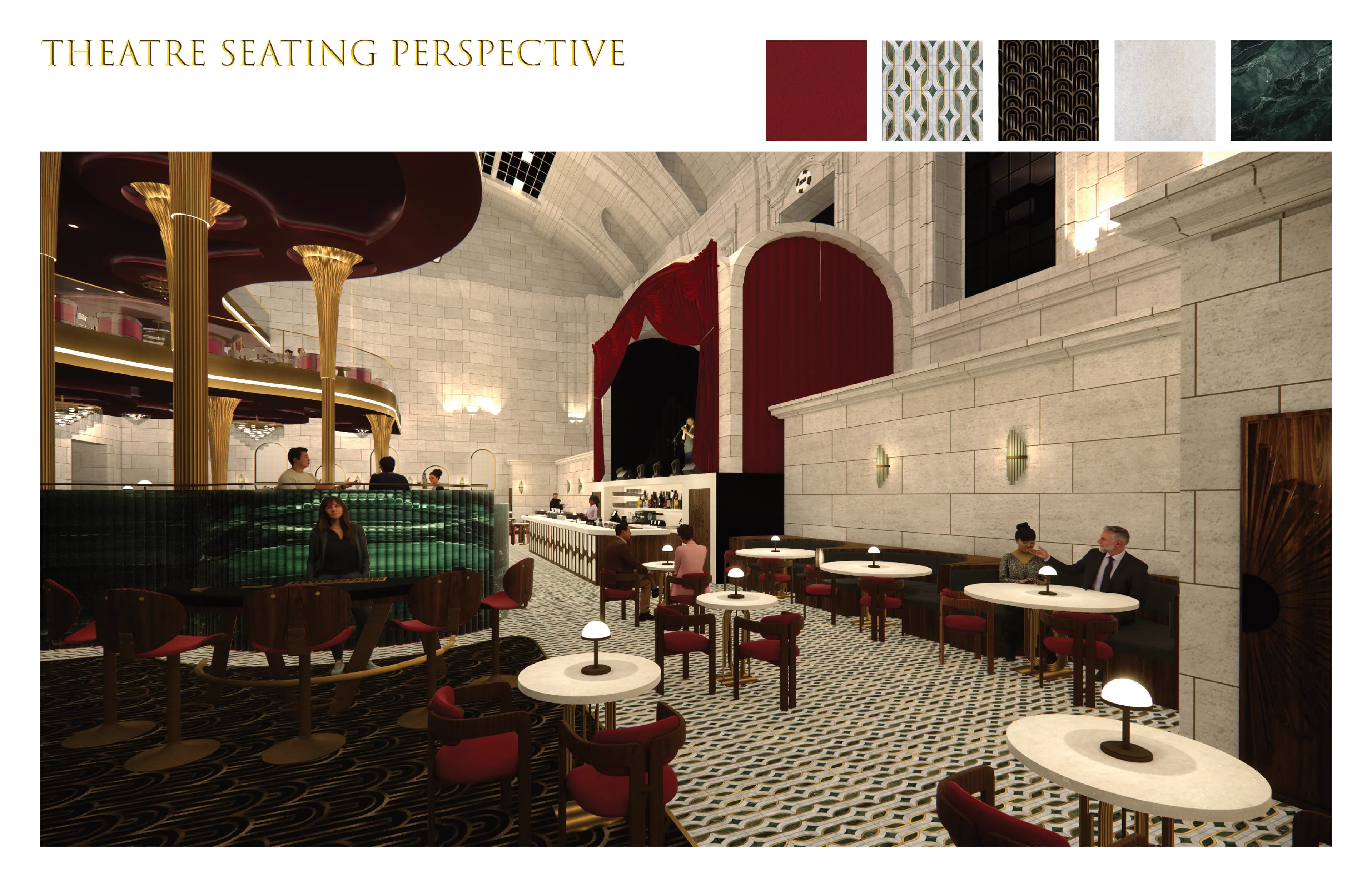 Perspective des sièges de théâtre, rendu 3D
