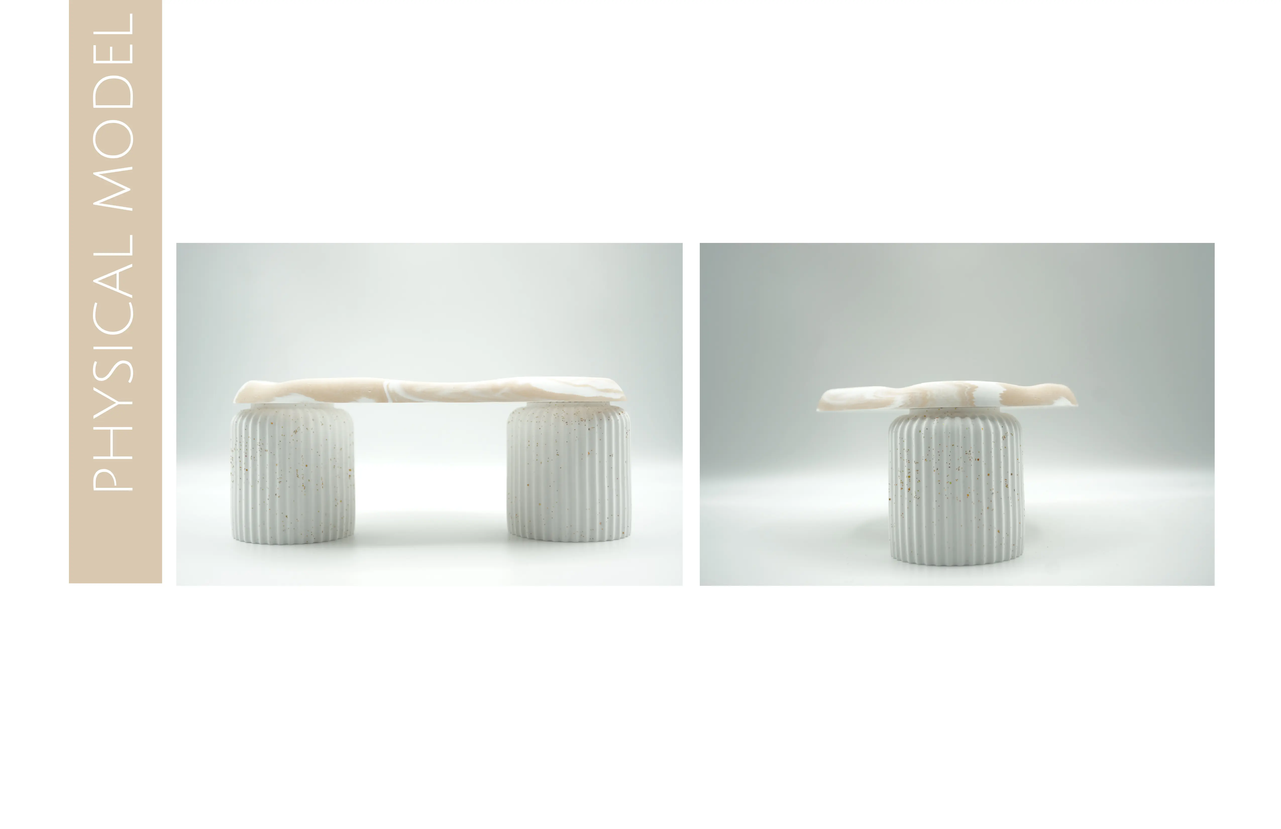 Maquette physique vues de face et de côté avec base cannelée et plateau organique