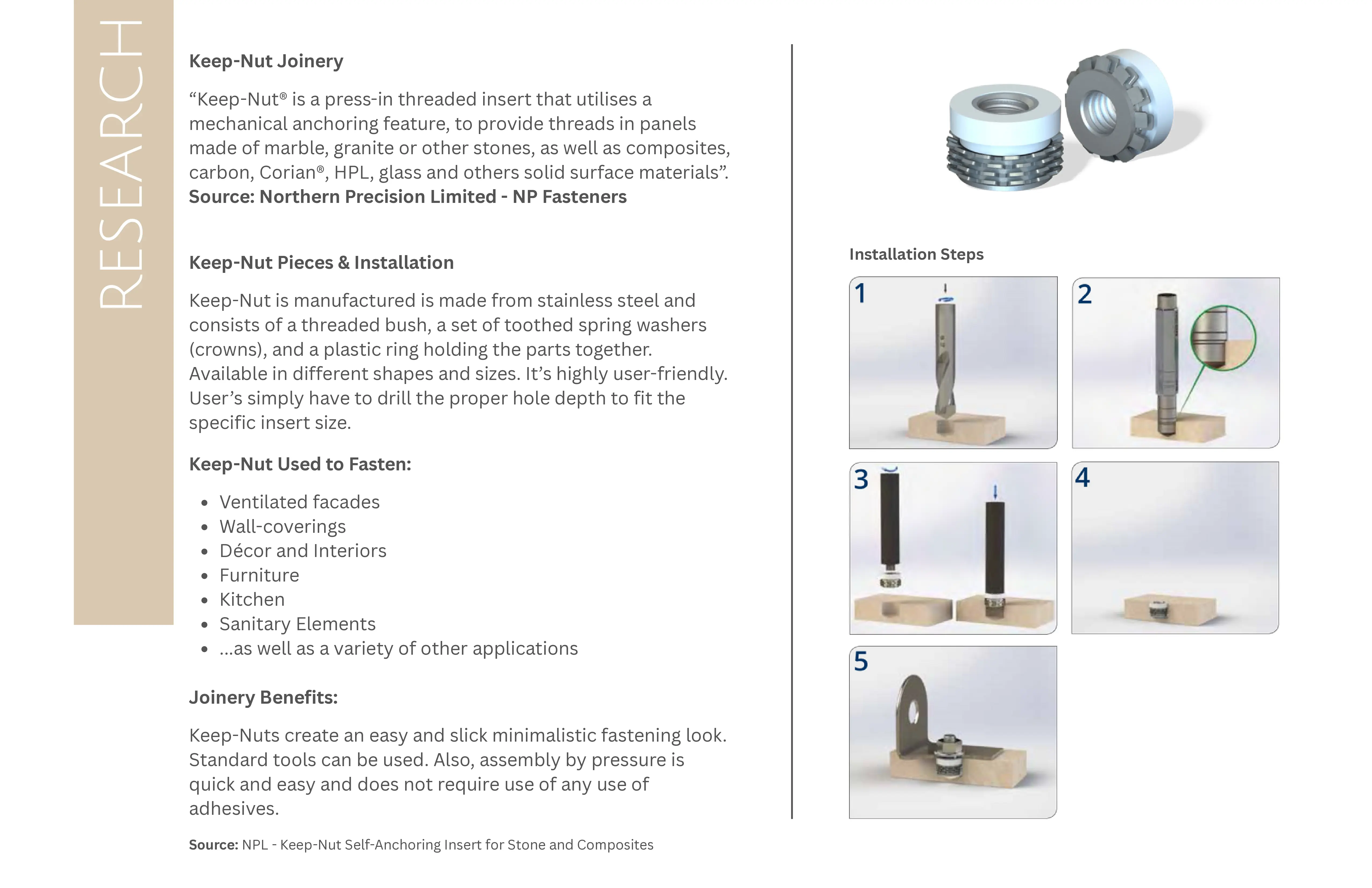 Recherche sur le système d'assemblage Keep-Nut à inserts filetés