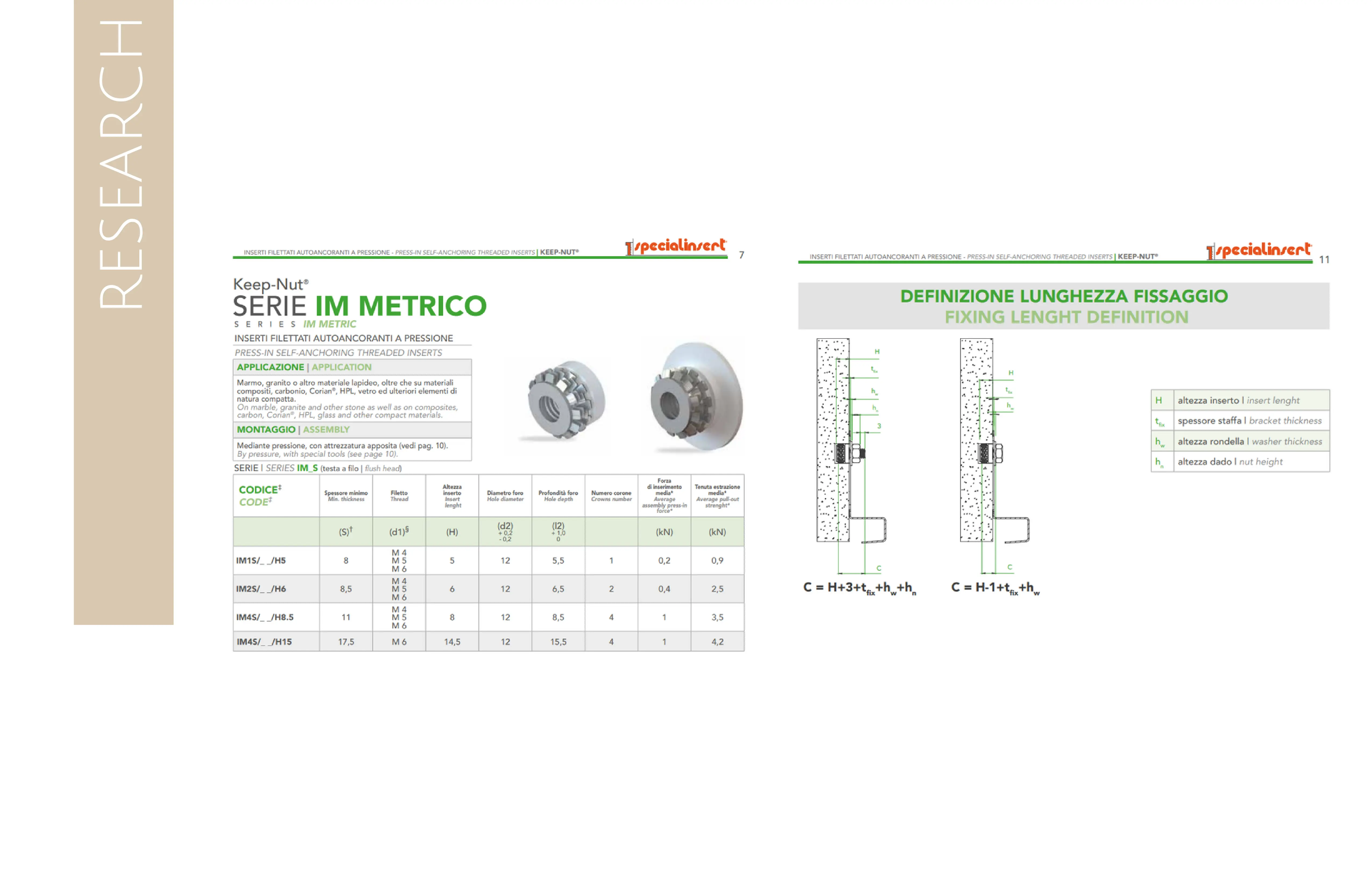 Spécifications techniques Keep-Nut et définitions de longueur de fixation